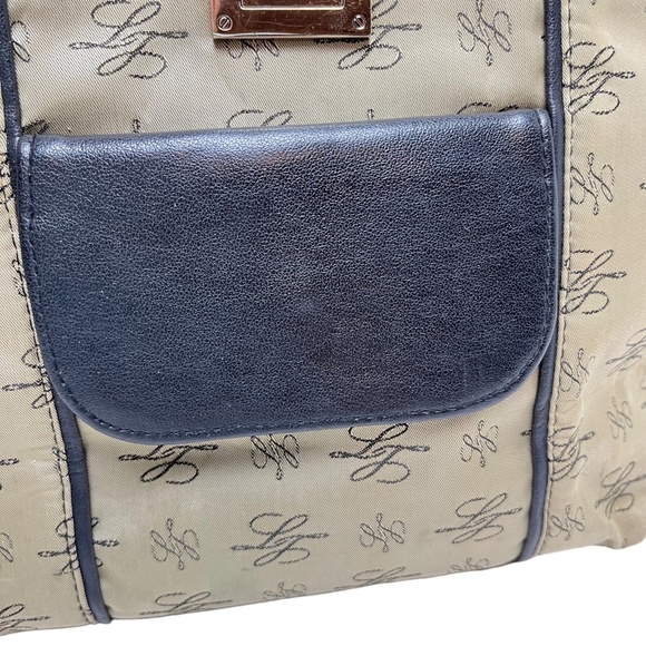 LONGABERGER Black Tan Double Handle Tote Shoulder Bag Genuine Leather Trim Purse - Picture 4 of 16